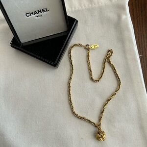 CHANEL Authentic Vintage Necklace Gold Knot with 2 Rhinestones